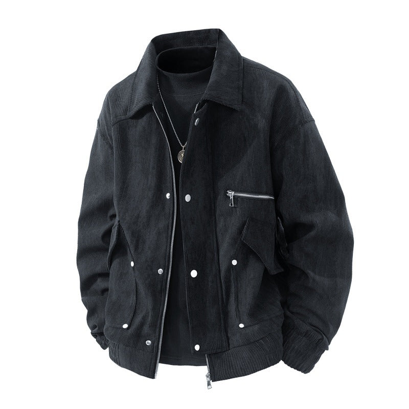 Men's corduroy blouson with zipper, chest zipper, flap and zip pockets, as well as elastic cuffs Mune Fashion