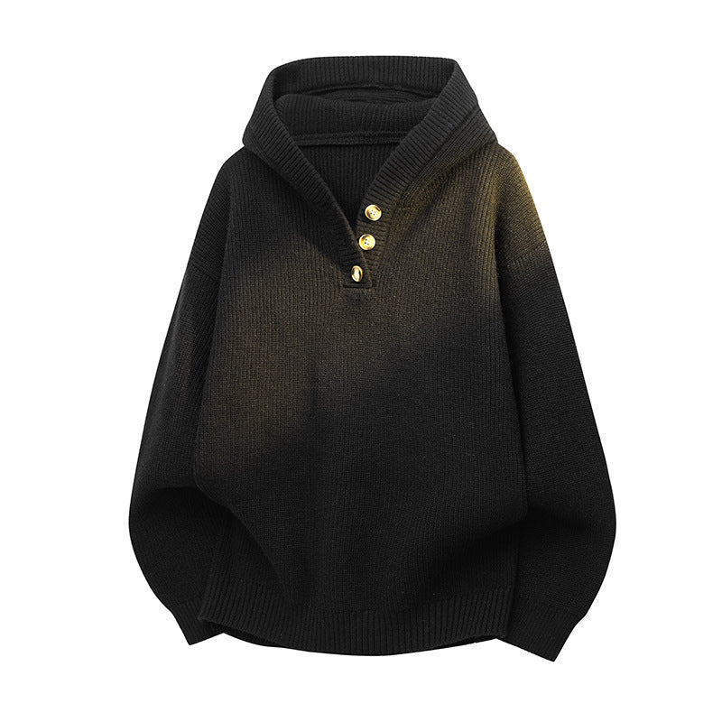 Women Relaxed Hoodie made of ribbed knit with half-button placket Mune Fashion