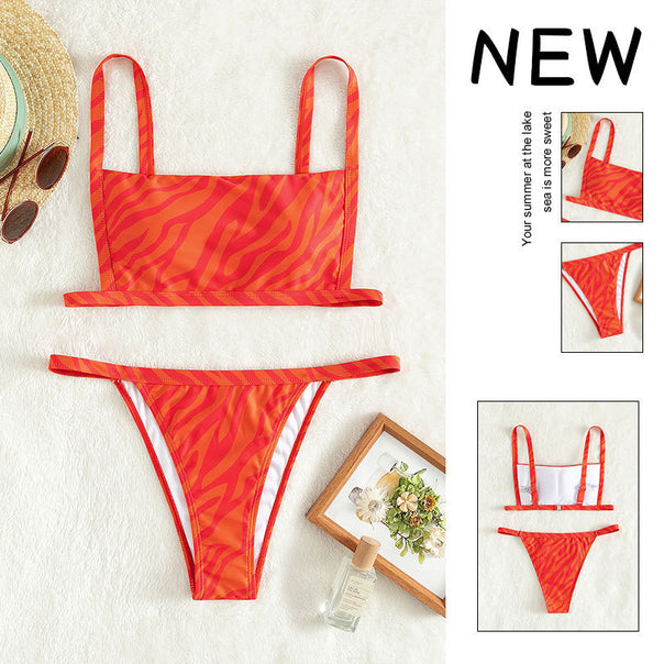 Women's bandeau bikini set with sporty cut and trendy animal print
