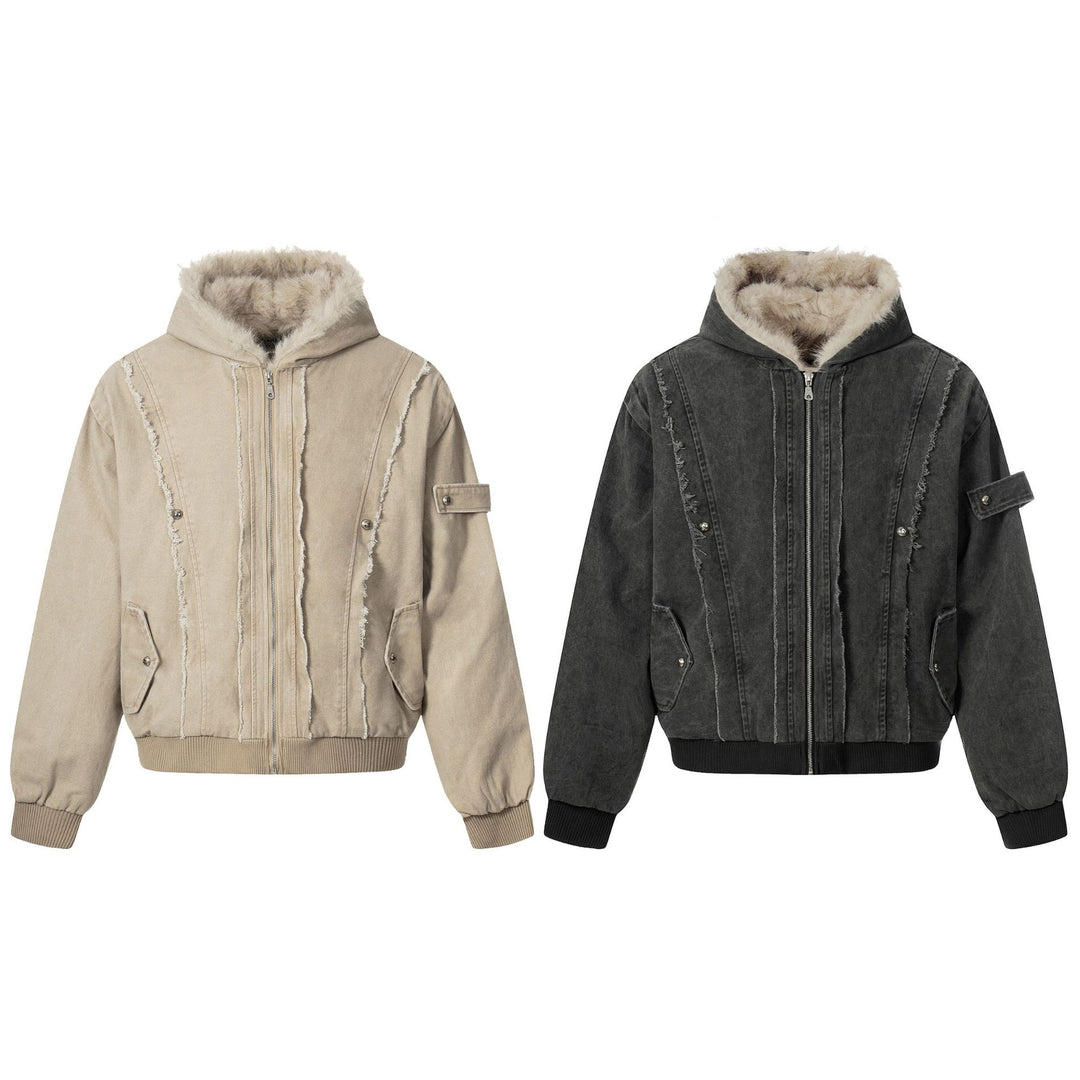 Men's Vintage-Inspired Denim Bomber Jacket with Teddy Fur Hood Mune Fashion