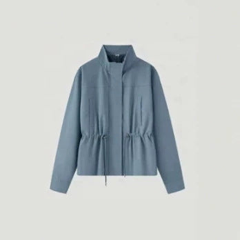 Women's Lightweight Tailored Transition Jacket with Stand-Up Collar, Drawstring and Concealed Closure Mune Fashion