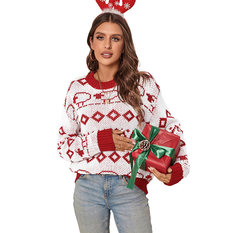 Women's festive jacquard sweater with sheep border and ribbed cuffs Mune Fashion