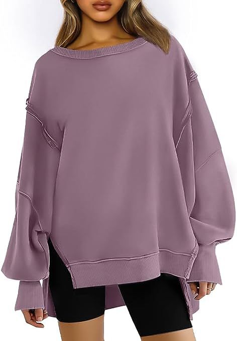 Women's Oversized Sweatshirt with Balloon Sleeves, Side Slits and Raw Edges Mune Fashion