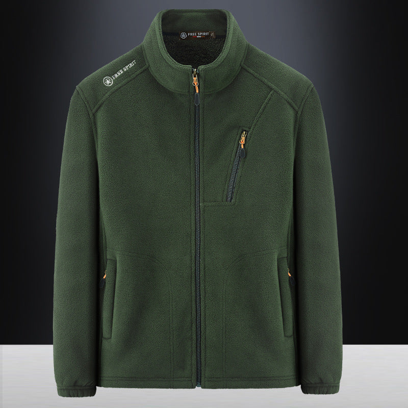 Men's Warm Microfleece Outdoor Jacket with Chest Zipper, Side Pockets and Stand-Up Collar Mune Fashion