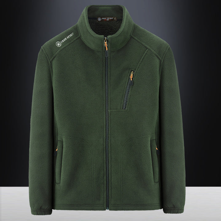 Men's Warm Microfleece Outdoor Jacket with Chest Zipper, Side Pockets and Stand-Up Collar Mune Fashion