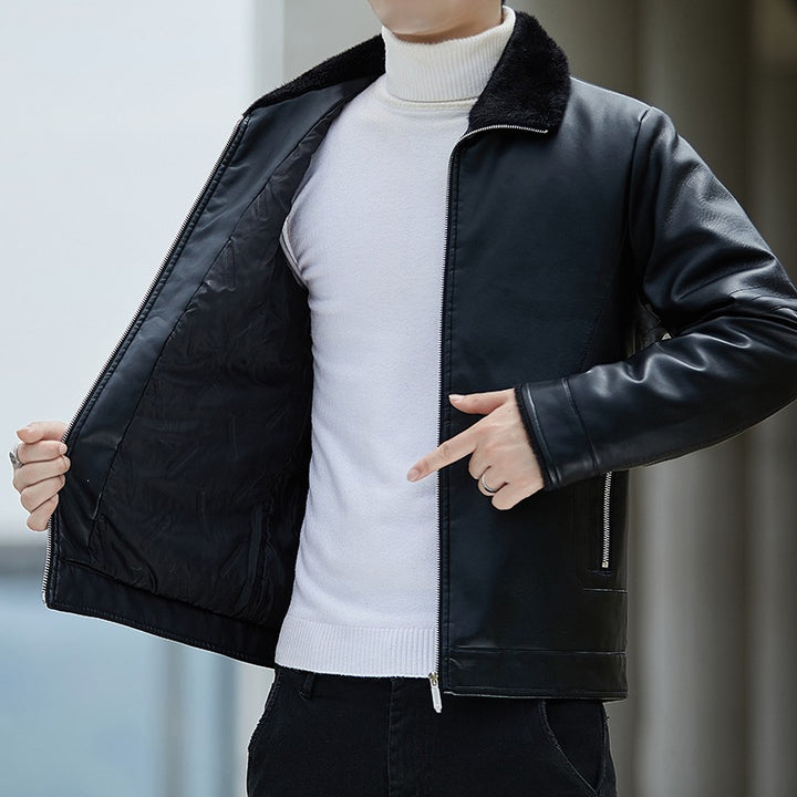 Men's faux leather jacket with standing collar Mune Fashion