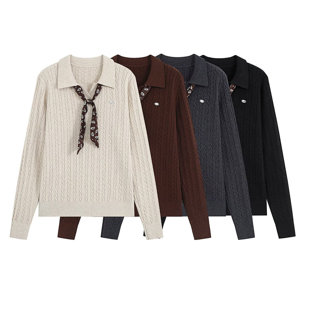 Women's knit sweater with turtleneck and decorative tie Mune Fashion