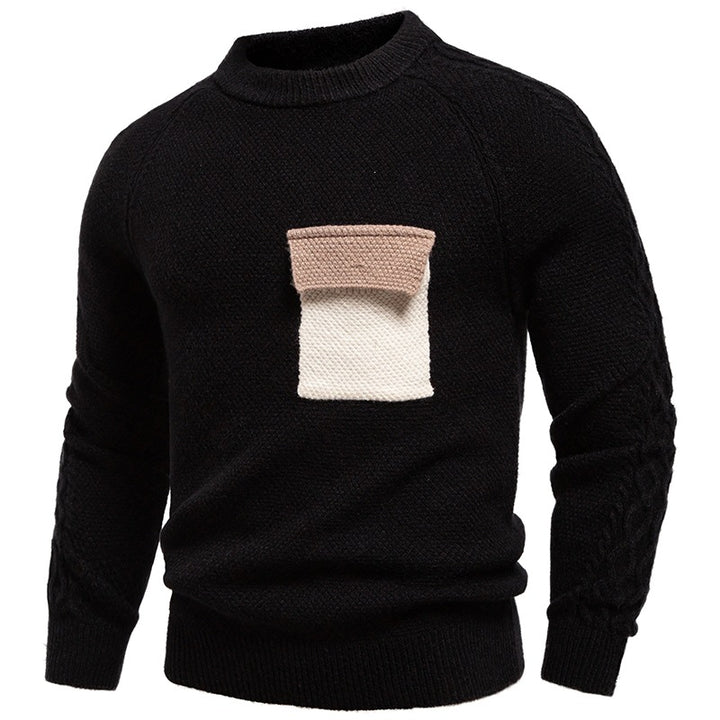Men's pullover made of textured knit with round neck, attached chest pocket and cable pattern sleeves Mune Fashion