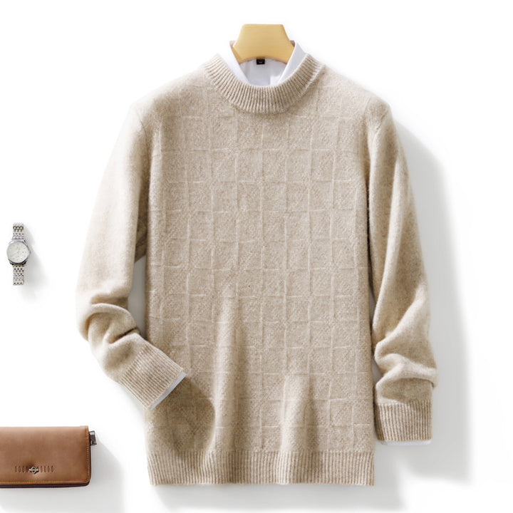 Men's Fine Turtleneck Sweater with Subtle Square Structure in Cashmere Blend Mune Fashion