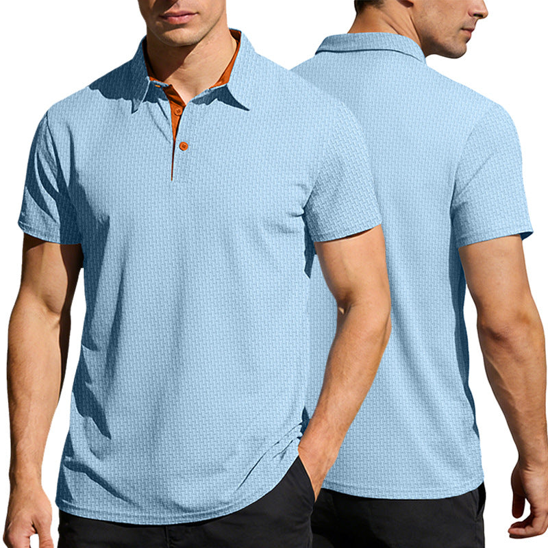 Men's finely textured polo shirt with shirt collar, contrast inner placket, and side slits Mune Fashion