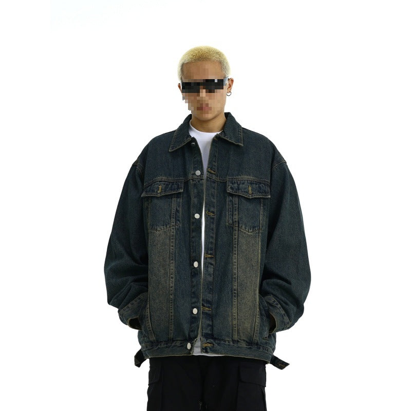 Men's Boxy Denim Overshirt Jacket with Snap Button Placket, Flap Pockets & Straight Hem Mune Fashion