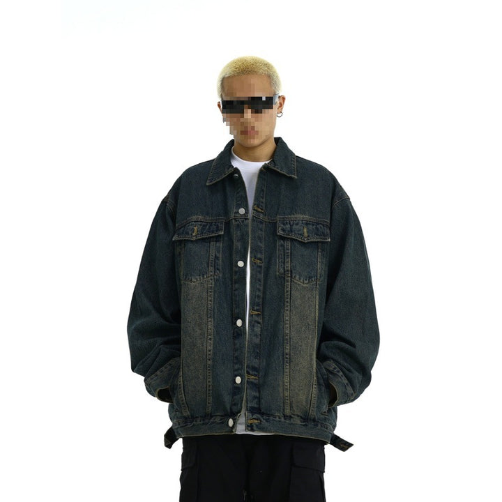 Men's Boxy Denim Overshirt Jacket with Snap Button Placket, Flap Pockets & Straight Hem Mune Fashion