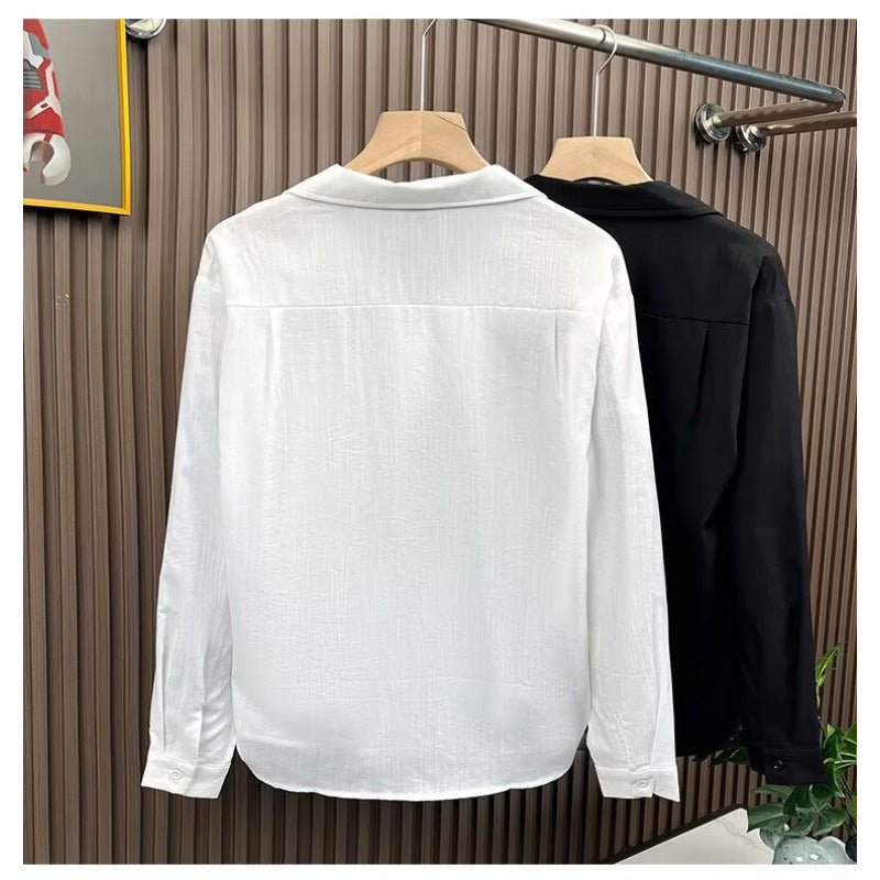 Women Elegant Long Sleeve Blouse with Fine Texture Mune Fashion