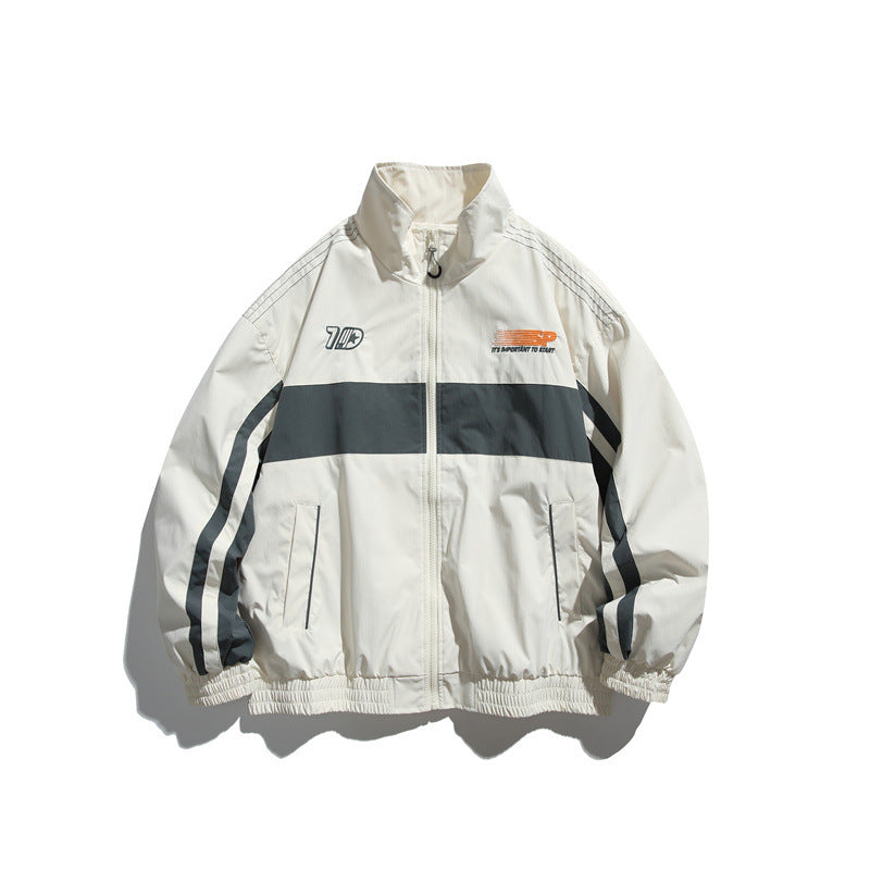 Men's sporty retro training jacket with striped detail and stand-up collar Mune Fashion