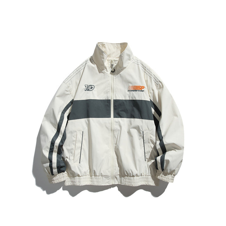 Men's sporty retro training jacket with striped detail and stand-up collar Mune Fashion