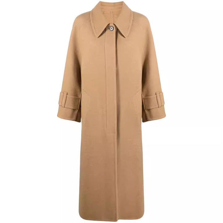 Women's Maxi Length Wool Blend Coat with Extra Long, Boxy Sleeves Mune Fashion