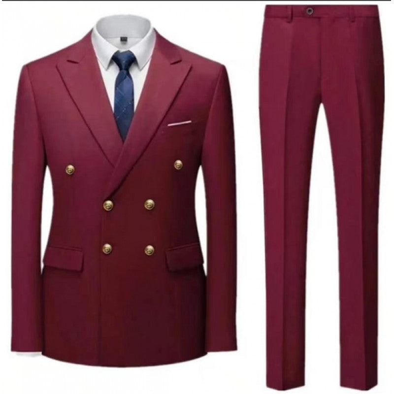 Men's Two-Piece Double-Breasted Suit with Tailored Blazer and Slim Flat Front Trousers Mune Fashion