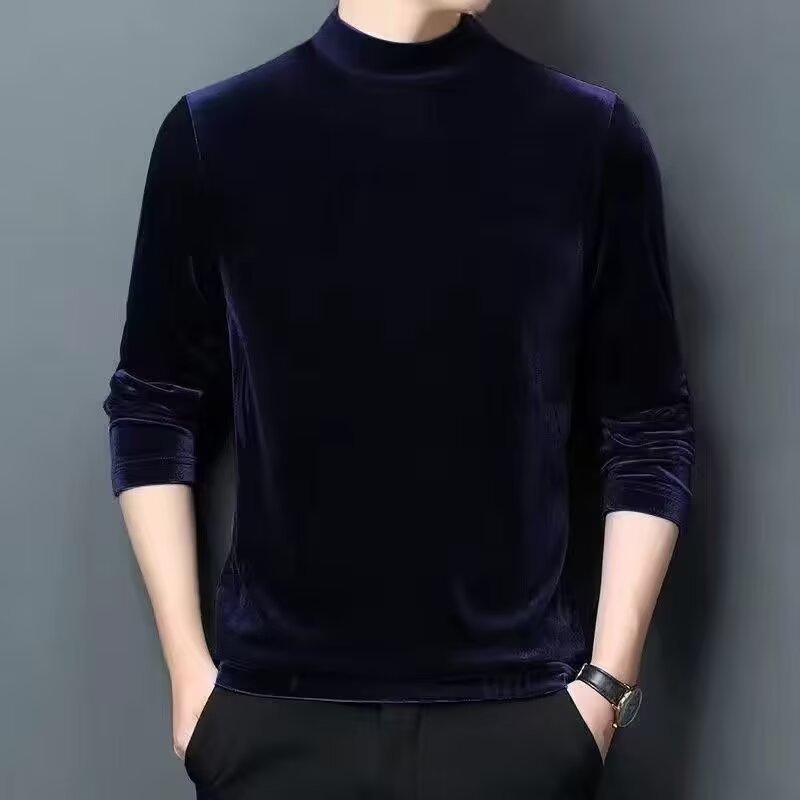 Men's Fine Velvet Half-Roll Neck Sweater Slim-Fit Mune Fashion