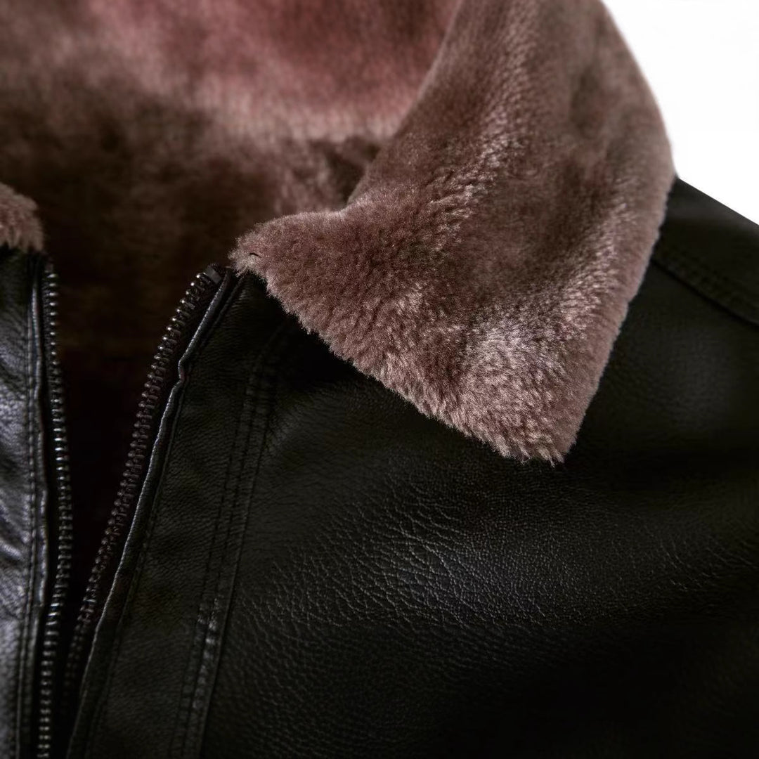 Men's Casual Faux Leather Jacket with Fleece Lining Mune Fashion