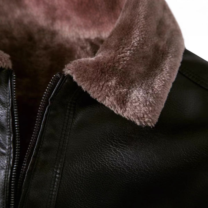 Men's Casual Faux Leather Jacket with Fleece Lining Mune Fashion