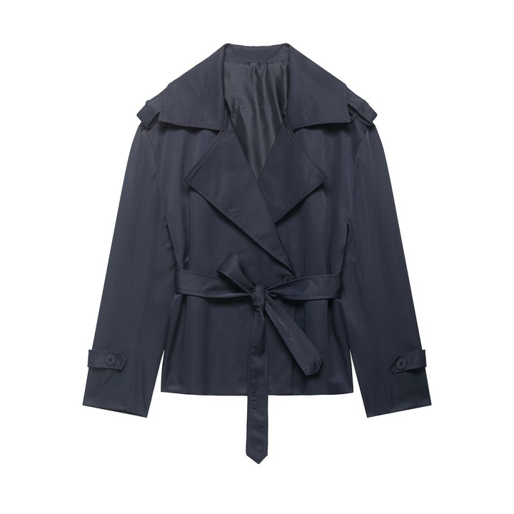Women's Lightly Tailored Trench Coat with Belt, Epaulettes and Satin Lining Mune Fashion