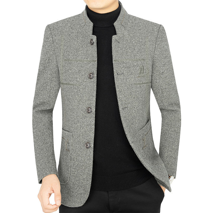 Men's Short Coat Blazer with Stand Collar and Decorative Stitching Mune Fashion