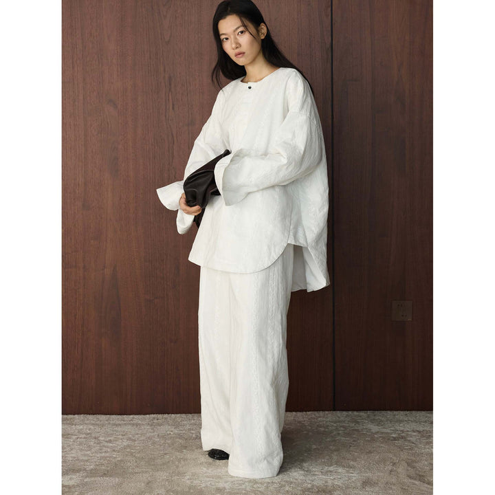Women's Wide Tunic Set with Textured Fabric, Wide Sleeve and Palazzo Pants Mune Fashion