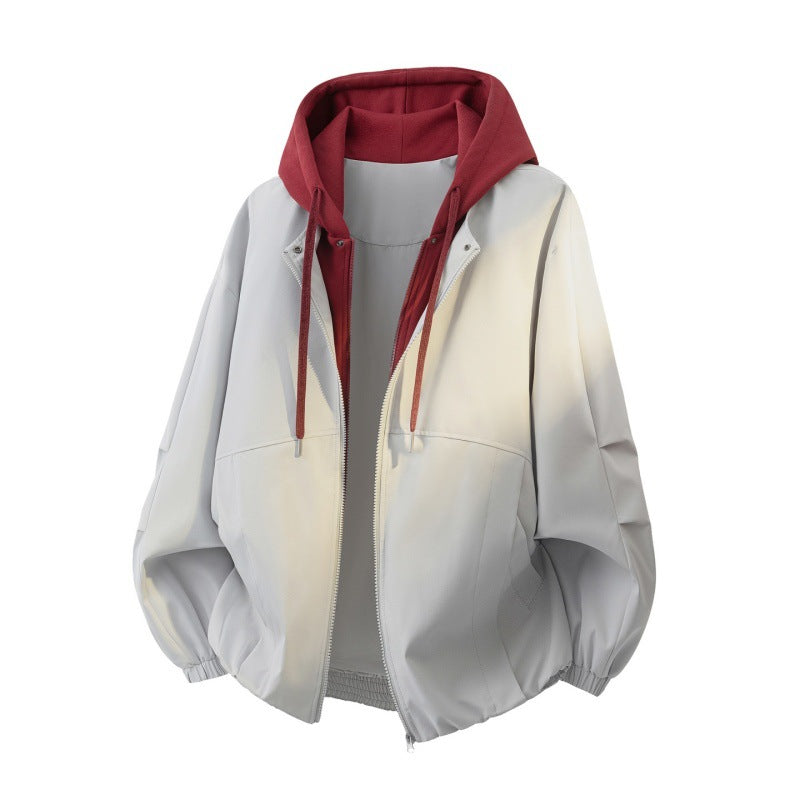 Unisex Oversized Jacket in Layered Look with Integrated Contrast Hood and Elastic Hem Mune Fashion
