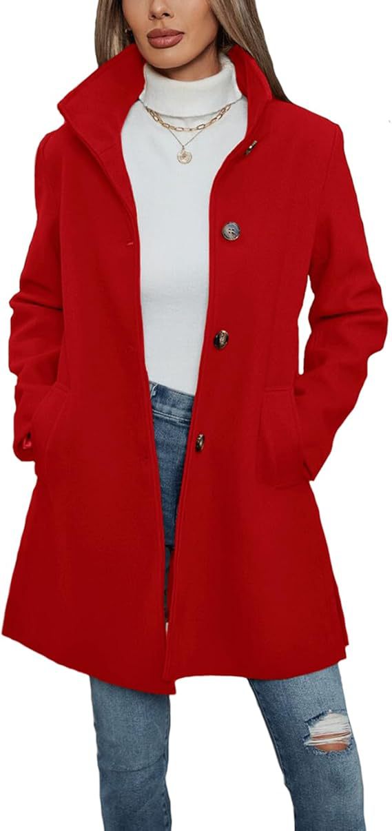 Women's Elegant Wool Coat with High Collar and Practical Pockets Mune