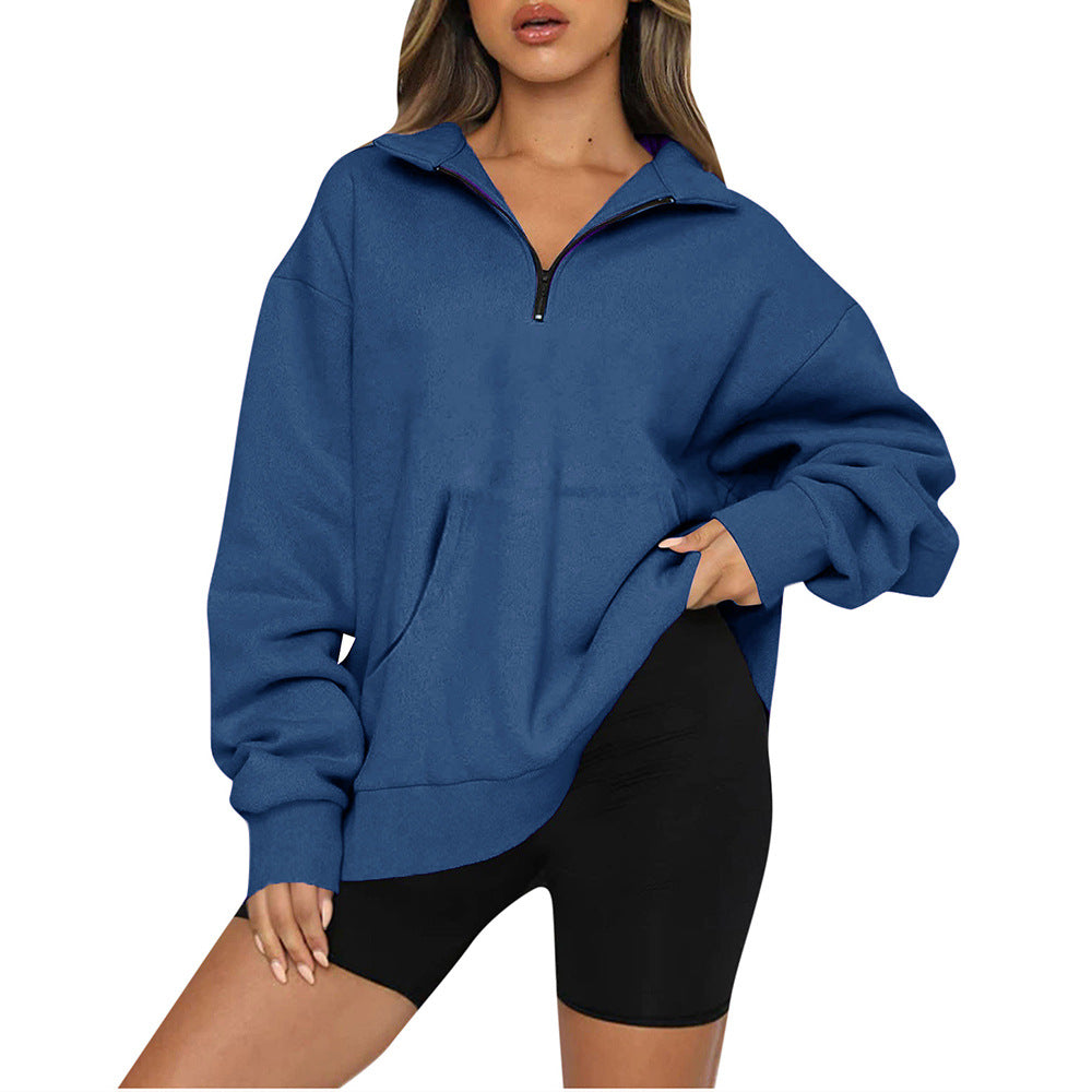 Women nan Oversize-Halfzip-Hoodie with kangaroo pocket and extended hem Mune Fashion