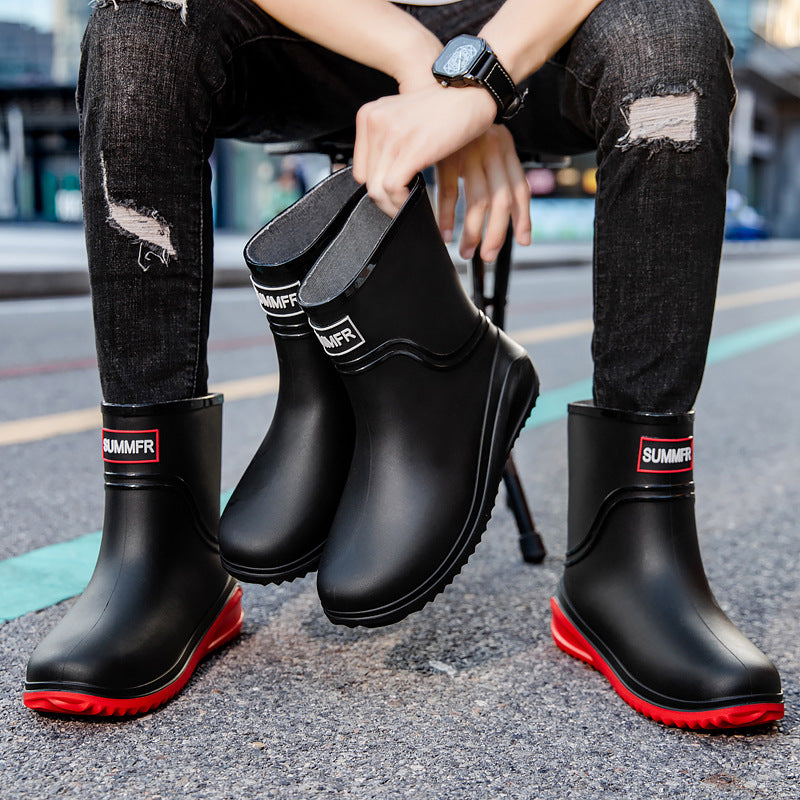 Women Short Shaft Rain Boots with Adjustable Drawstring and Reflective Hem Mune Fashion