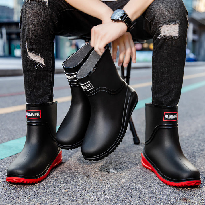Women Short Shaft Rain Boots with Adjustable Drawstring and Reflective Hem Mune Fashion