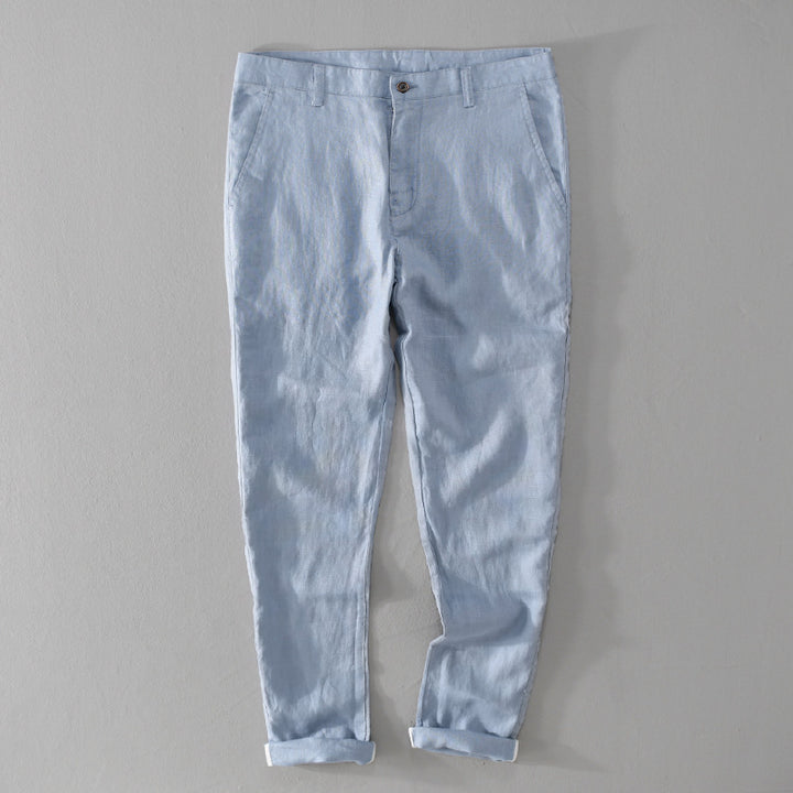 Men's Lightweight Linen Chino with Slim Fit and Rolled Hem Mune Fashion