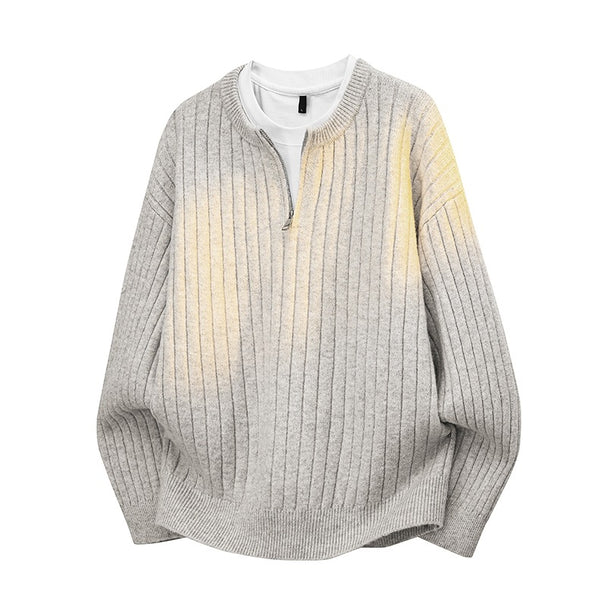 Men's coarse structure half-zip knit sweater with ribbed structure Mune Fashion