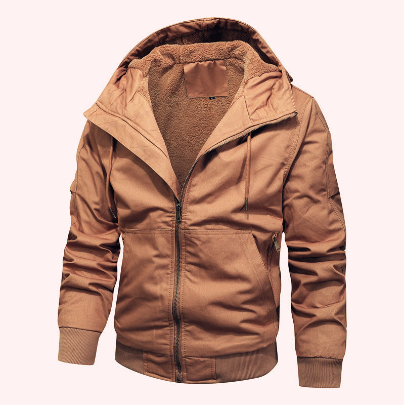 Men's padded hooded canvas jacket with Sherpa fleece lining Mune Fashion