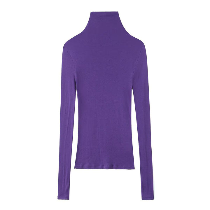 Women Slim Fit Long Sleeve Top with High Roll Neck and Stretch Jersey Mune Fashion