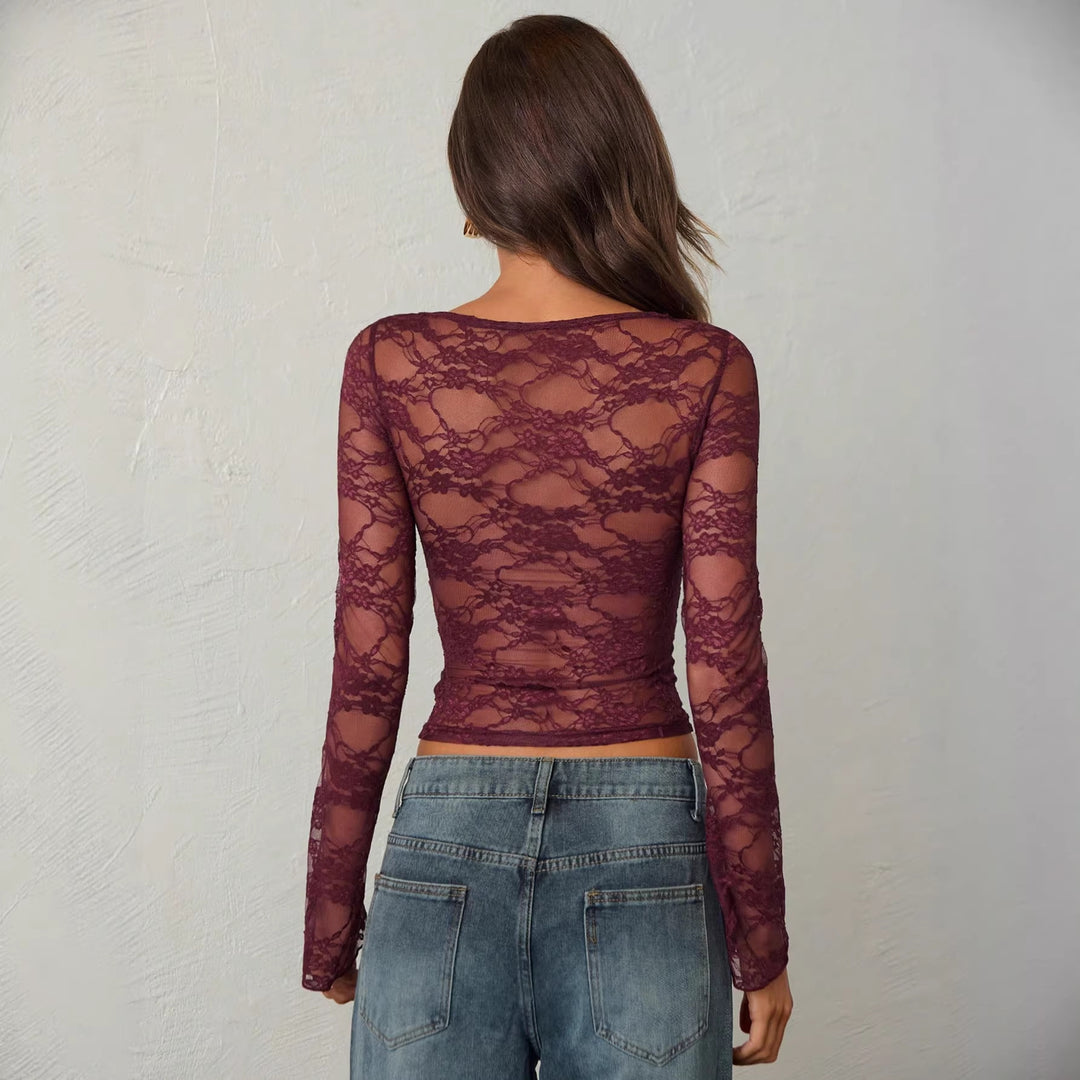 Ladies' fitted lace top with integrated bustier and gathered breast area Mune Fashion
