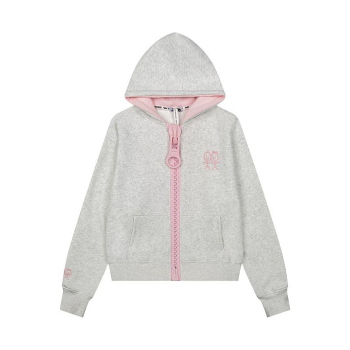 Women's Hoodie Sweat Jacket with Oversized Zipper and Minimalist Embroidery Mune Fashion