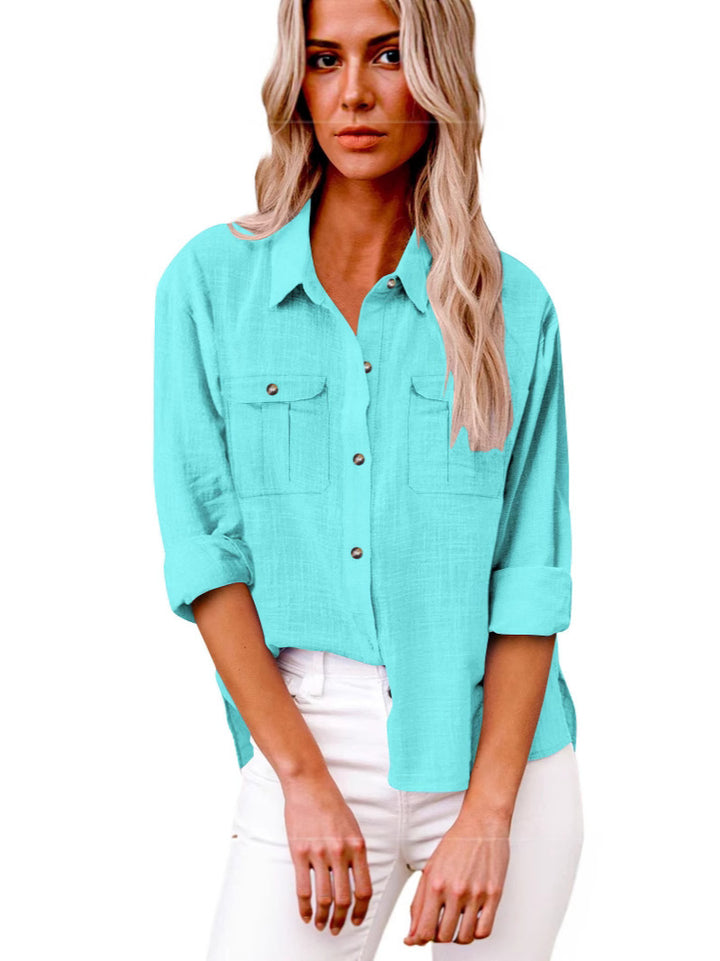 Women's Lightweight Oversized Blouse Shirt made of Cotton Blend with Chest Pockets Drune