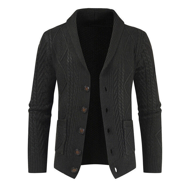 Men's chunky knit cardigan with shawl collar and cable pattern Mune Fashion