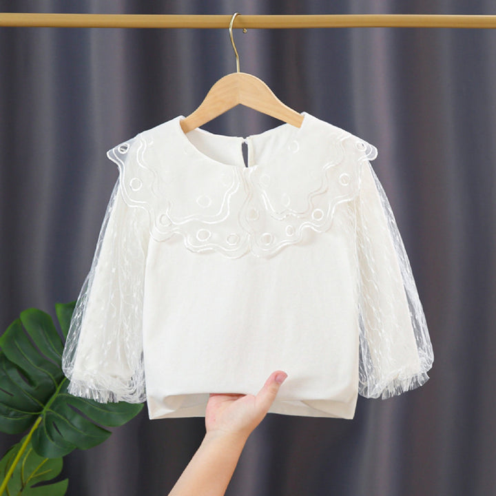 Girl elegant blouse with transparent tulle sleeves Mune Fashion