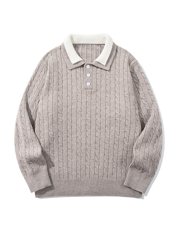 Unisex Polo knit sweater with cable knit and contrast collar Mune Fashion