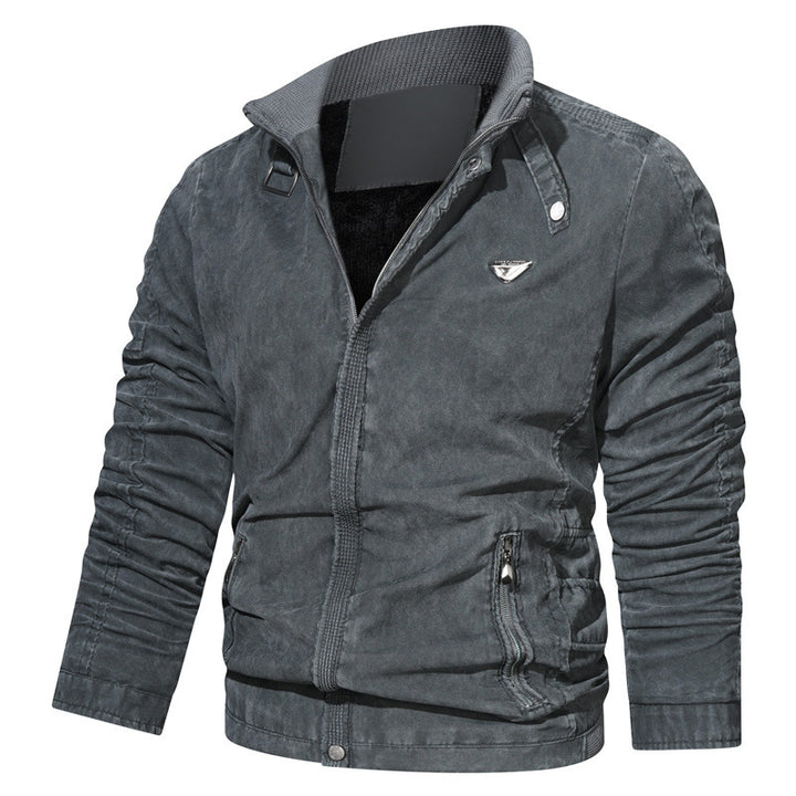 Men's Light Cotton Blend Zip Jacket with Stand Collar and Zipper Pockets Mune Fashion