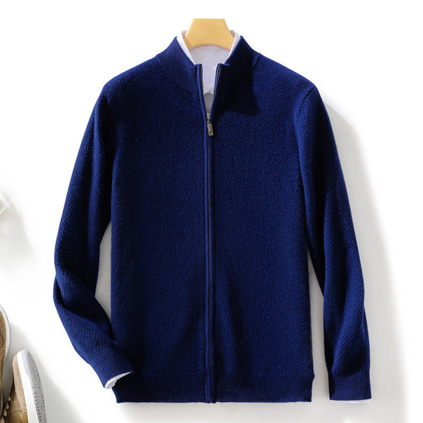 Men's Fine Structured Cardigan with Stand-Up Collar and Full-Length Zipper Mune Fashion