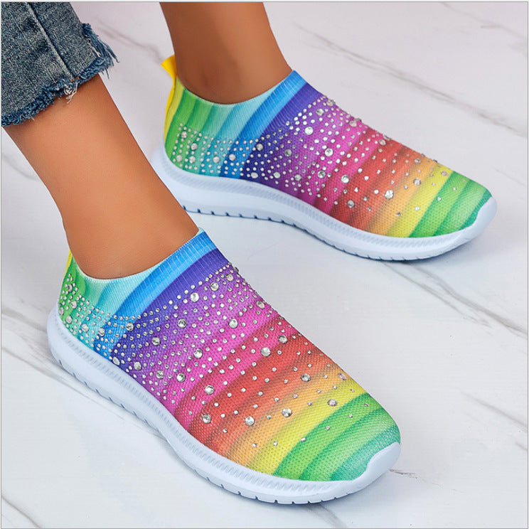 Women's Elastic Sock Sneaker with Rhinestone Studs, Breathable Knit Shaft and Cushioning Comfort Sole Mune Fashion