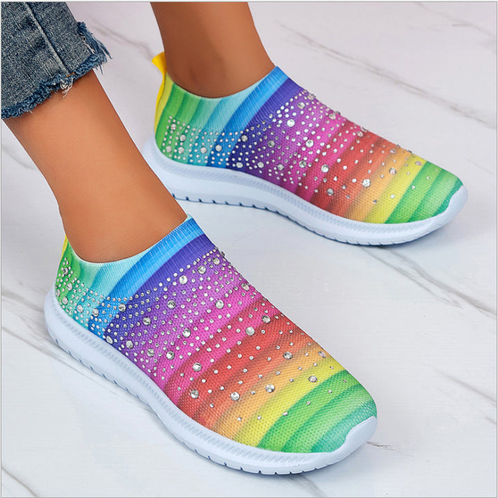 Women's Elastic Sock Sneaker with Rhinestone Studs, Breathable Knit Shaft and Cushioning Comfort Sole Mune Fashion