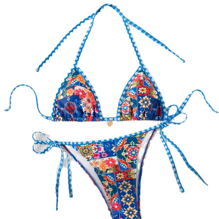 Women's triangle bikini with floral pattern and ruching Mune Fashion