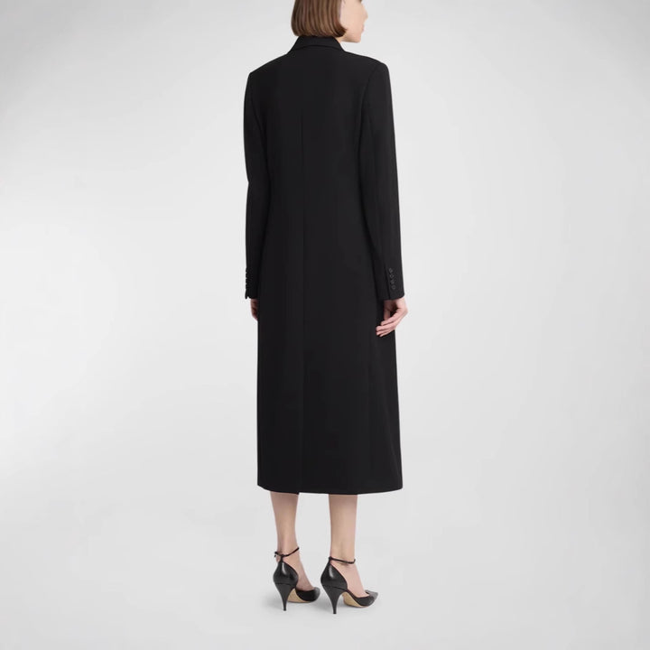 Women Mid-length Double-breasted Blazer Coat with Structured Shoulder and Slim Fit Mune Fashion