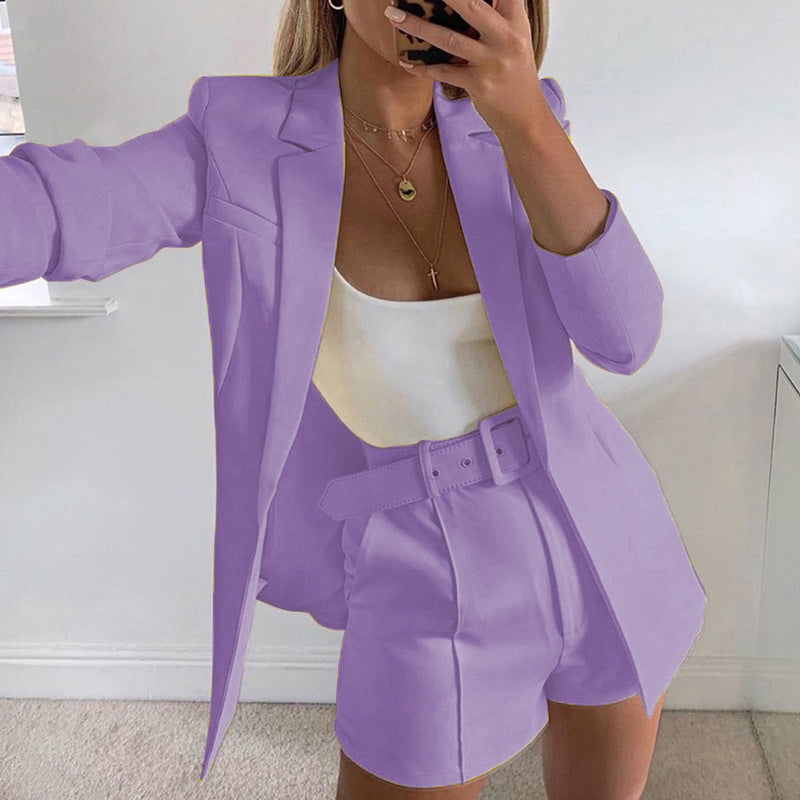 Women's Elegant Two-Piece Blazer-Shorts Set with Tailored Lapel Blazer and High-Waist Shorts Mune Fashion