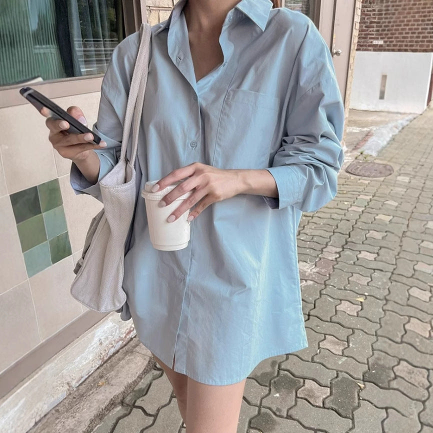 Women Lightweight Oversized Poplin Shirt Dress with Boxy Silhouette and Wide Cuffs Mune Fashion
